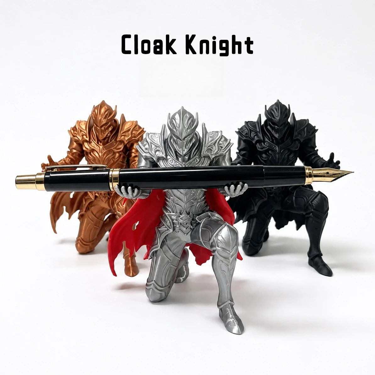 3D Printed PLA Kneeling Knight Pen Holder with Cape Warrior Armor Figurine Desktop Organizer Home Office Decor Creative Gift