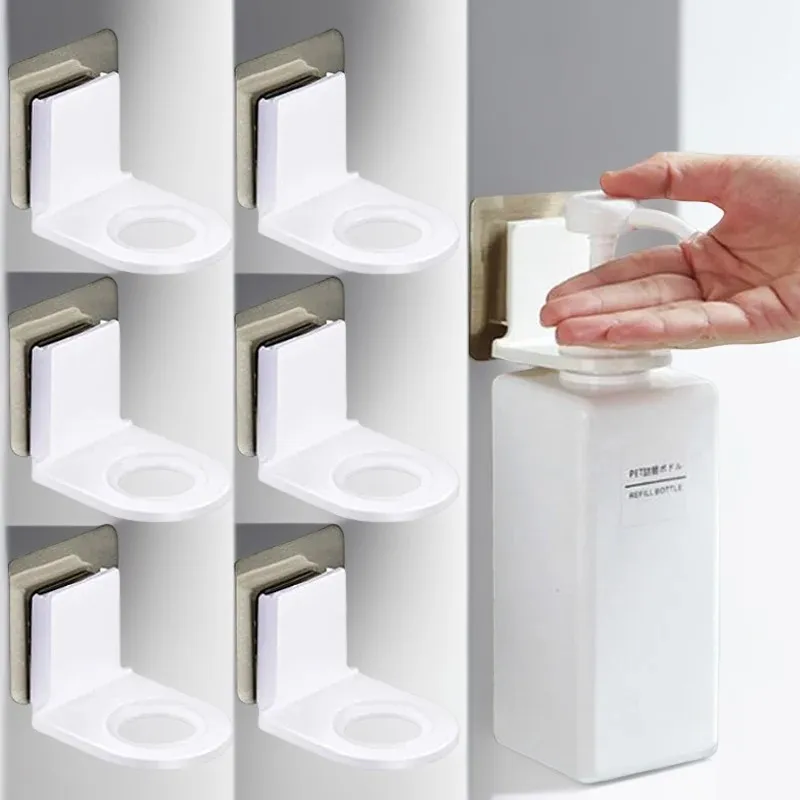 Wall Mounted Self-Adhesive Shampoo Bottle Shelf Liquid Soap Shower Gel Organizer Hook Holder Shelves Hanger Bathroom Accessories