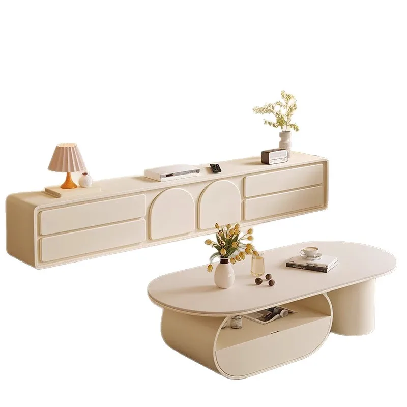 

High-end rock slab cream style living room light luxury coffee table small apartment creative modern simple tea table