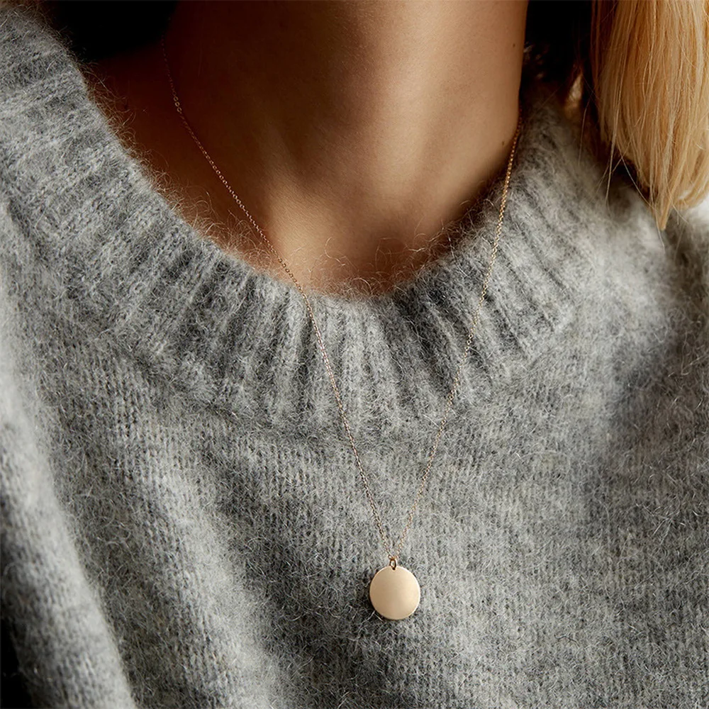 316L Stainless Steel 14K Gold Plated Disc Necklace Minimalist Plain 6/9/13/15mm Circle Coin Pendant Choker for Women Jewelry