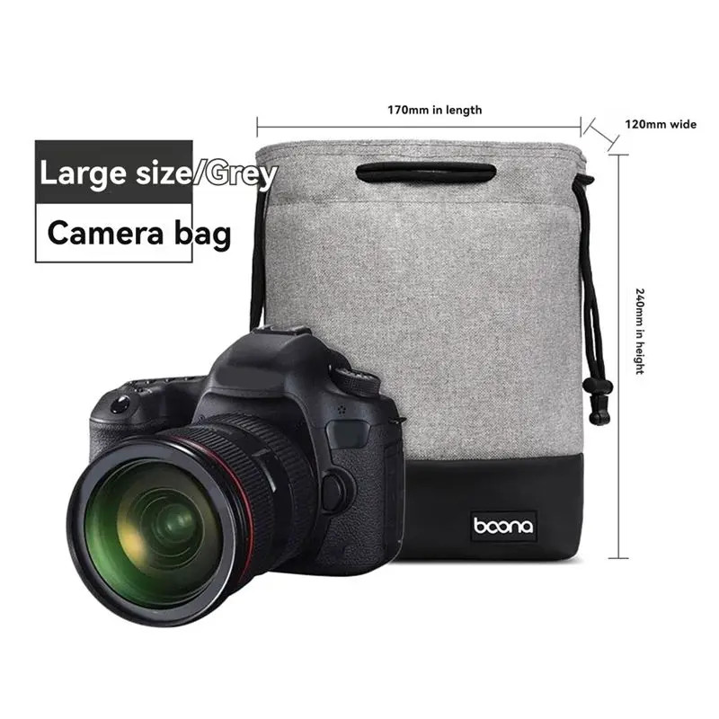 N34R-BOONA Multifunctional Waterproof Camera Storage Bag Drawstring Stitching Photo Lens Case For Canon Nikon Sony Pentax B