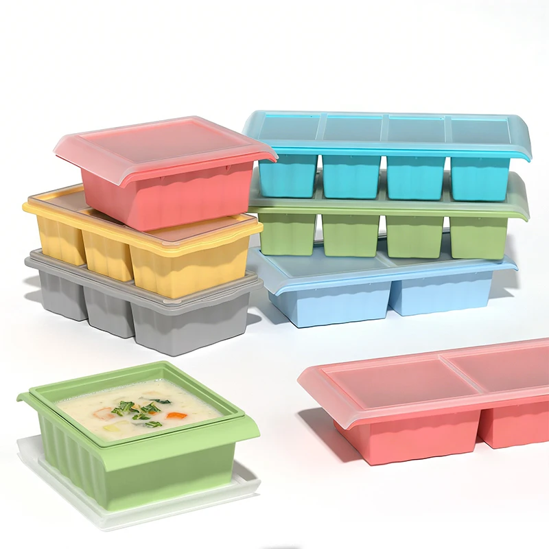 Silicone Soup zer Large Ice Cube Tray Mold Container with Lid for Food Storage Meal Prep Portion Control Leftovers Baby Food