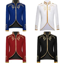 Men's Victorian Vintage Medieval Jacket Coat Embroidery Zip Up Stand Collar Prince King Cosplay Costume Blazera Coats