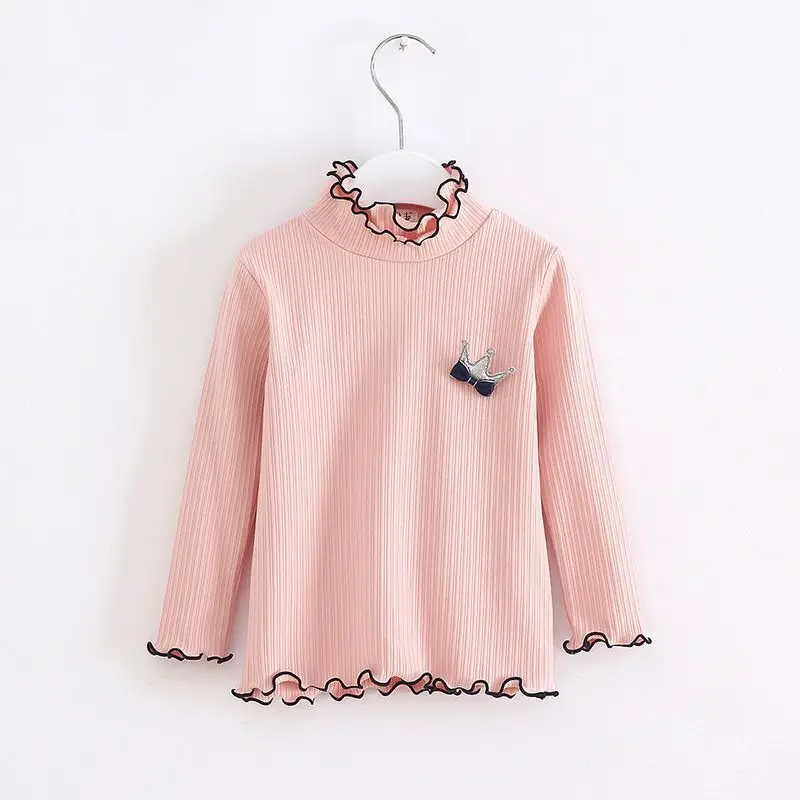 Girls' Autumn And Winter Long Sleeves Bottom Shirt Korean Fashion Sweet Style Fungus Edge Small High Neck Girls' Base Tops