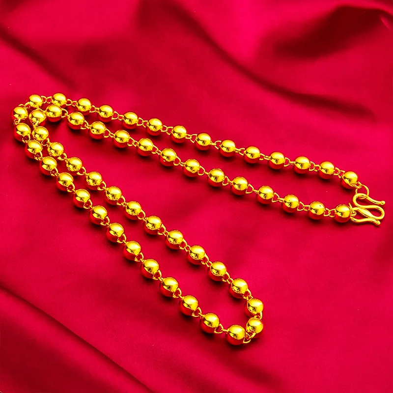 

8mm Shiny Buddhist Bead Necklace (60cm) for Men (24K AU999) - Double-Lined Bead Outline, Shiny-Matte Chain Mix, Outdoor Hiking