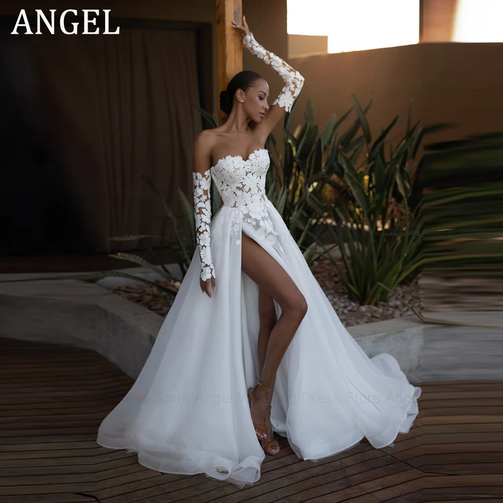 

ANGEL Sexy Sweetheart Wedding Dress 2024 Detachable Sleeves A-Line Side Slit Bride Dress Modern Lace Vestidos De Novia