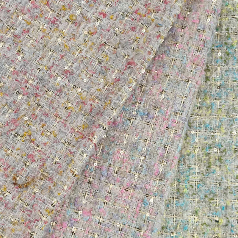 

High Quality Sequined Tweed Fabric Soft Wool Blend Boucle Textile Pastel Colorway For Jacket Skirt Coat DIY Sewing Material