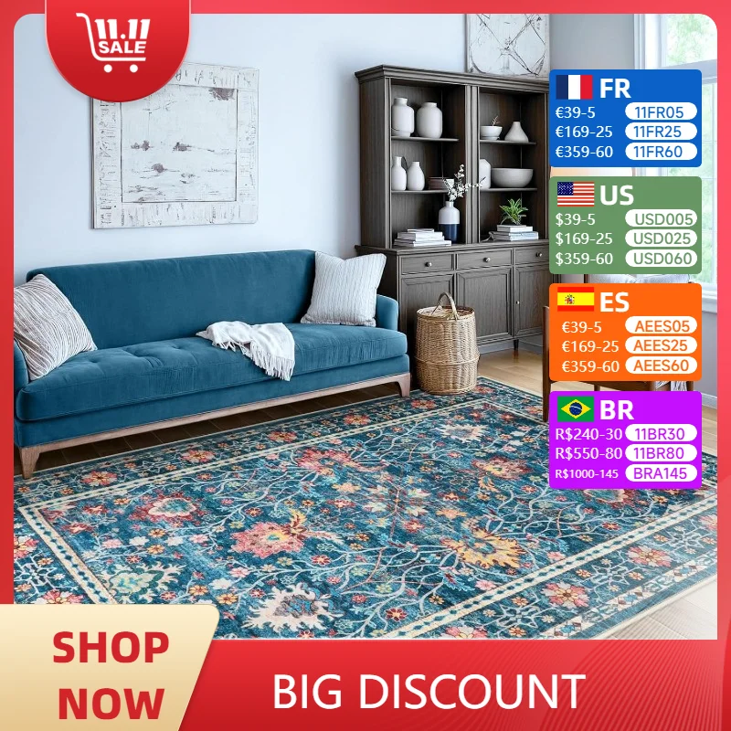 Carpet for Living Room Decoration Foldable Machine Washable Vintage Print Bedroom Bedside Mat Cloakroom Plush Rugs Ковер 양탄자