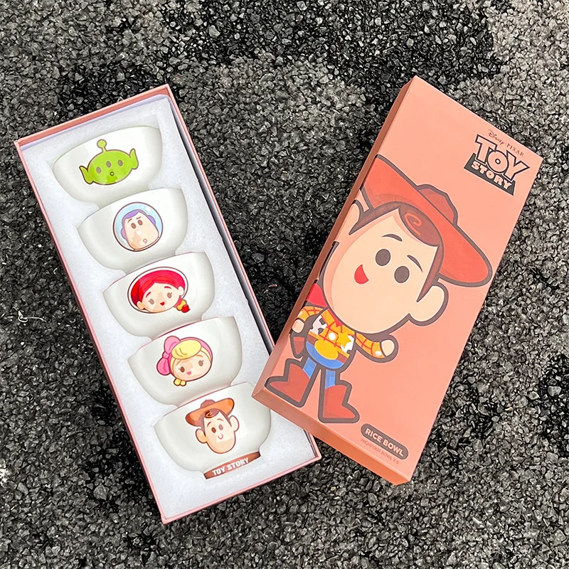 Kawaii toy story woody buzz lightyear jessie conjunto de talheres de cerâmica infantil fofo desenho animado casa tigela de arroz caixa de presente