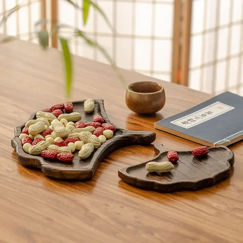 Japanese style creative tree leaf household tea tray, banana leaf wooden tray, solid wood fruit tray