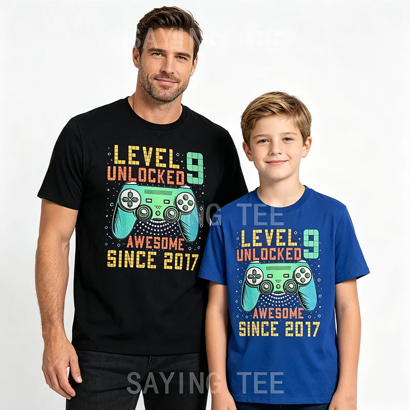 Level 9 Freigeschaltet – Fantastisch seit 2017 Gaming-T-Shirt – Geschenk zum 9. Geburtstag für 9-jährige Jungen – Gamer-T-Shirt – Coole Geschenke für Söhne zum Geburtstag – Detail 4