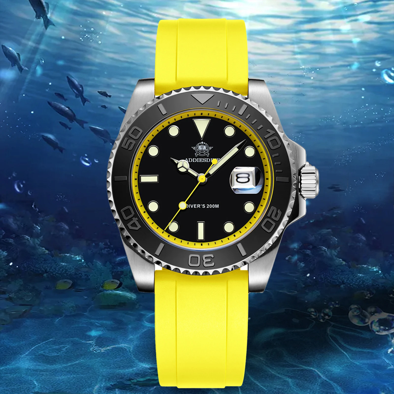 

ADDIESDIVE AD2040 Rubber Fashion Quartz Watch Super Luminous 200m Diving Waterproof Men's Wristwatch Reloj Hombre Sport Watches
