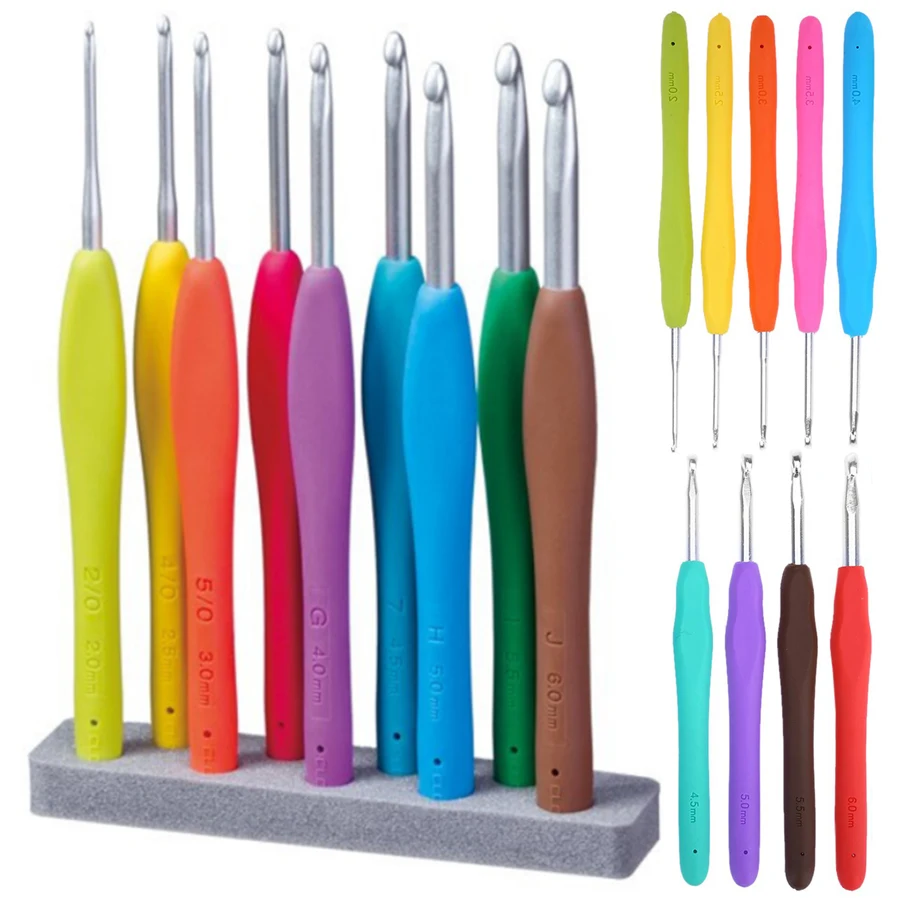 9-teiliges Set Farbige Aluminium-Häkelnadeln mit Weichem Silikongriff Pullover-Stricknadeln Häkelnadeln Haushaltsnähwerkzeuge ﻿