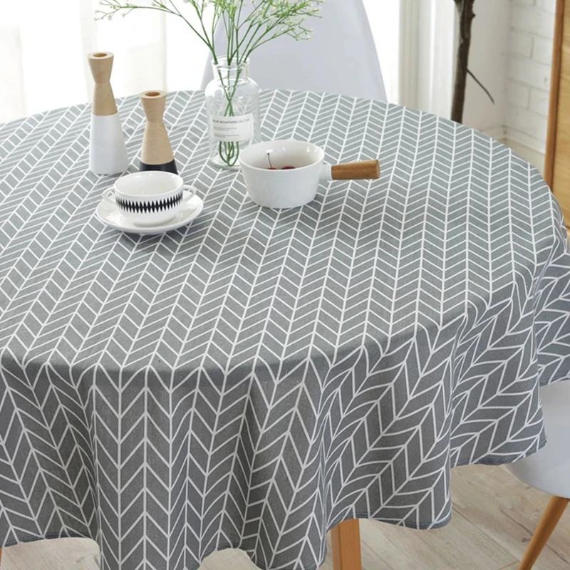 VIKAMA Modern Yellow Triangle Grid Round Tablecloth Waterproof Oilproof Easy Clean Restaurant Dining Table Cover