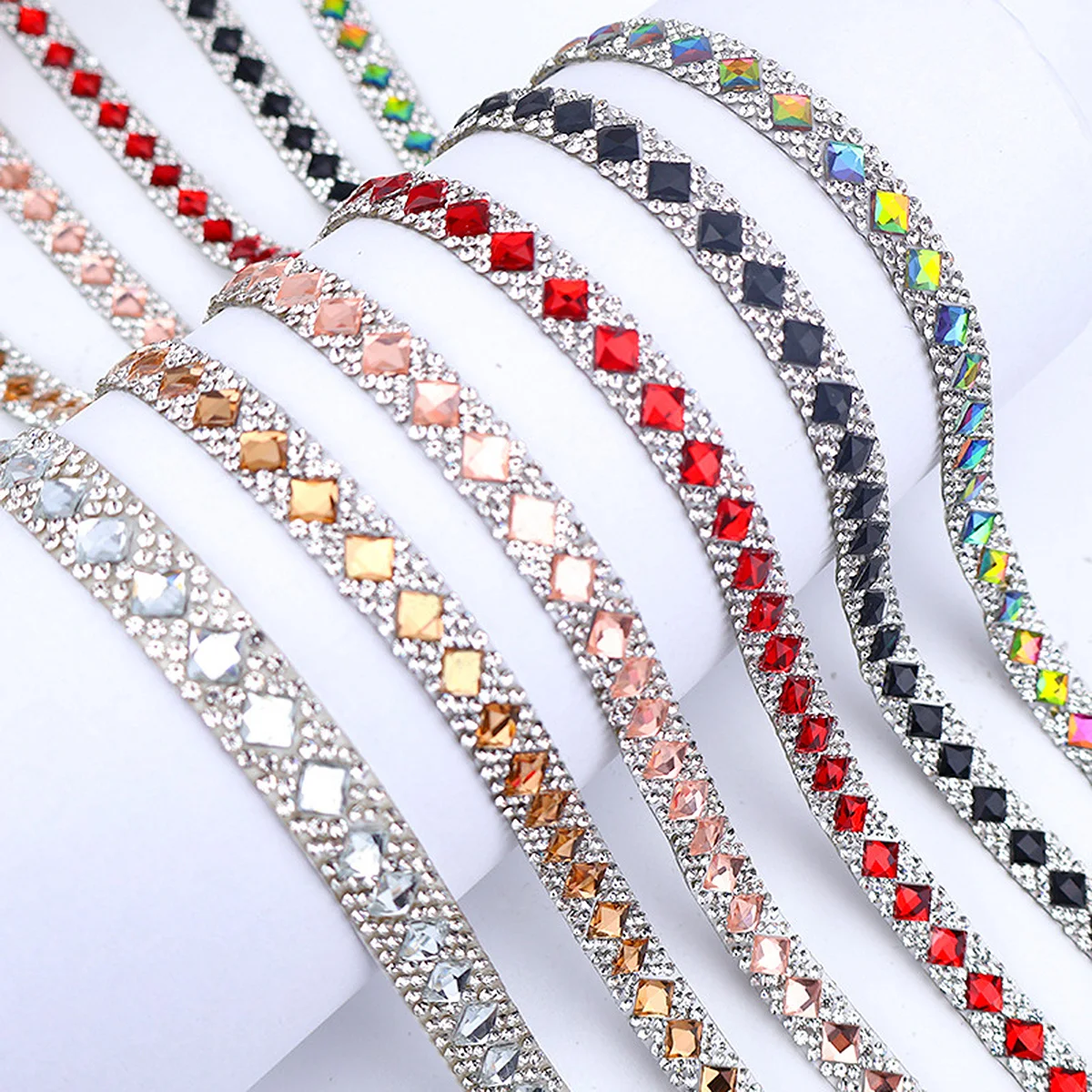 3 Yards 6mm Square Rhinestones Strip Chain Shiny Crystals Strass Glue On Rhinestone Sticker for Clothing Shoes Decoration Crafts