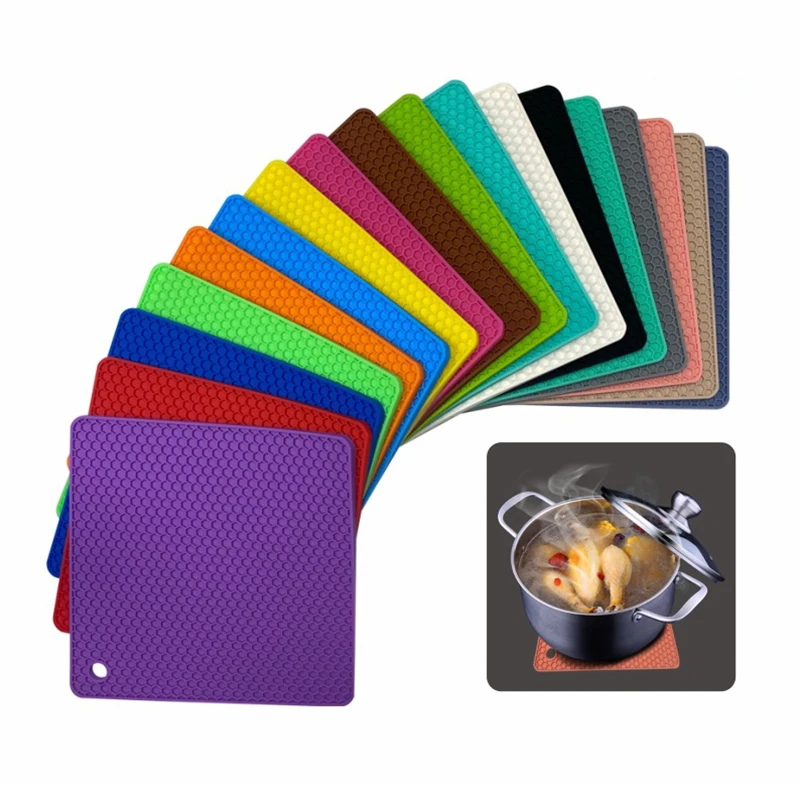 18cm Square Silicone Mat Heat Resistant Potholder Dining Table Placemat Non-slip Pot Holder Cup Coaster Kitchen Accessories