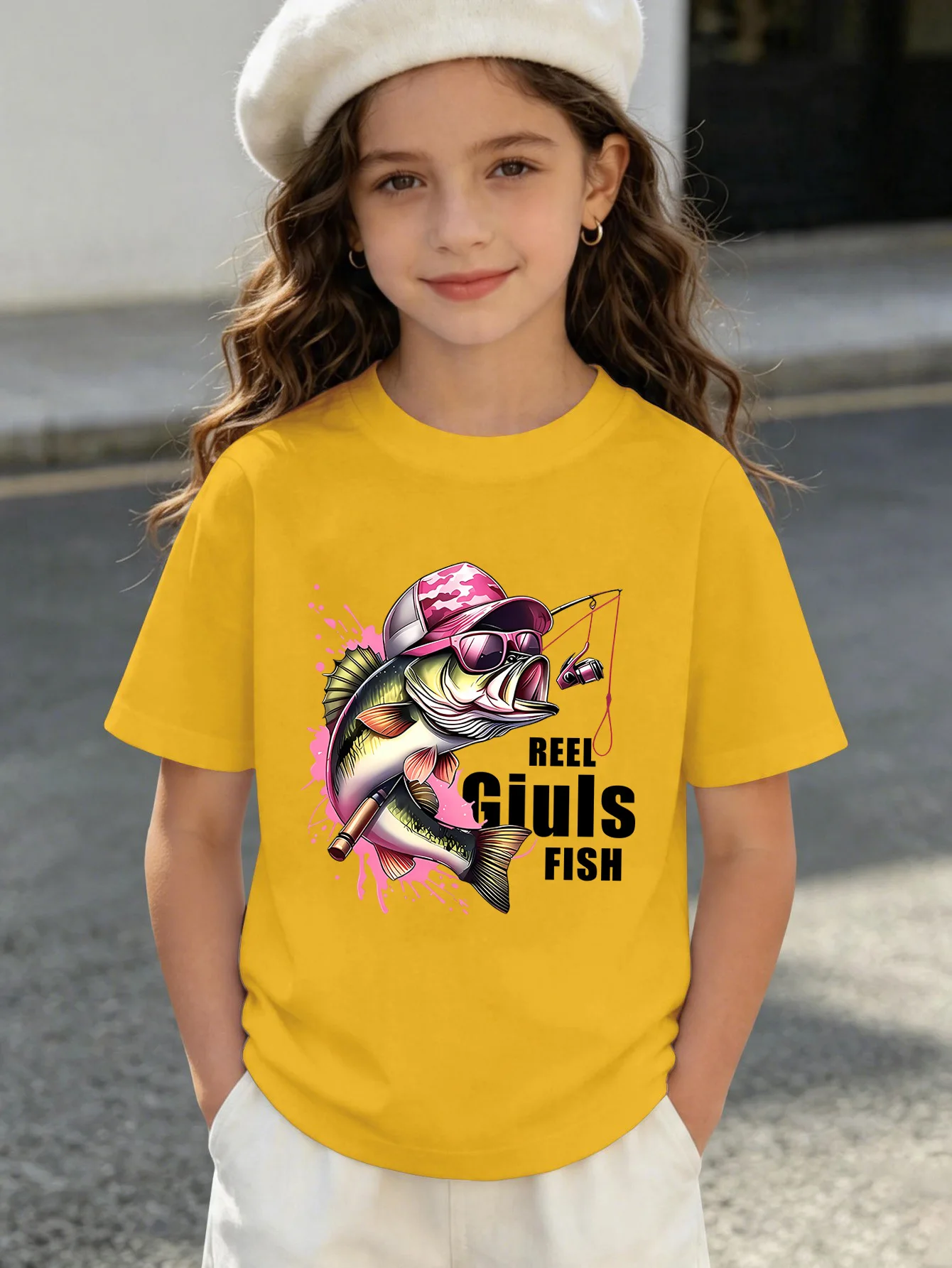 Cute Bass Fishing Girls Fish Print Graphic Kids Tee Boys Girls Family Matching Cotton Crew Neck Short Sleeve Soft Summer Tee