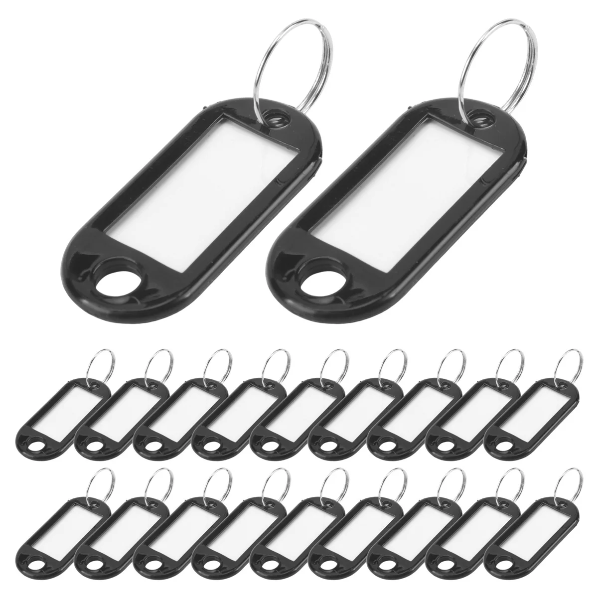 Durable 20 Pcs Key ID Label Tags Split Ring Keyring Keychain Black