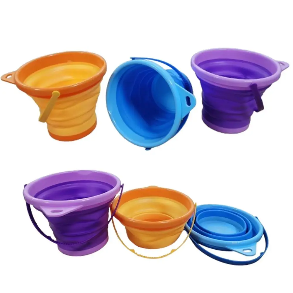 Portable Beach Folding Buckets Retractable Multifunctional Sandbox Bucket Plastic Round Beach Collapsible Bucket Car Washing