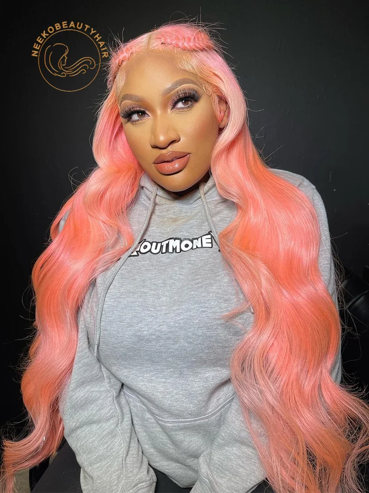 Rose Gold Pink Colored Lace Front Wig Human Hair Pink Wavy Pre Plucked 13x6 HD Transparent Lace Frontal Wigs For Women