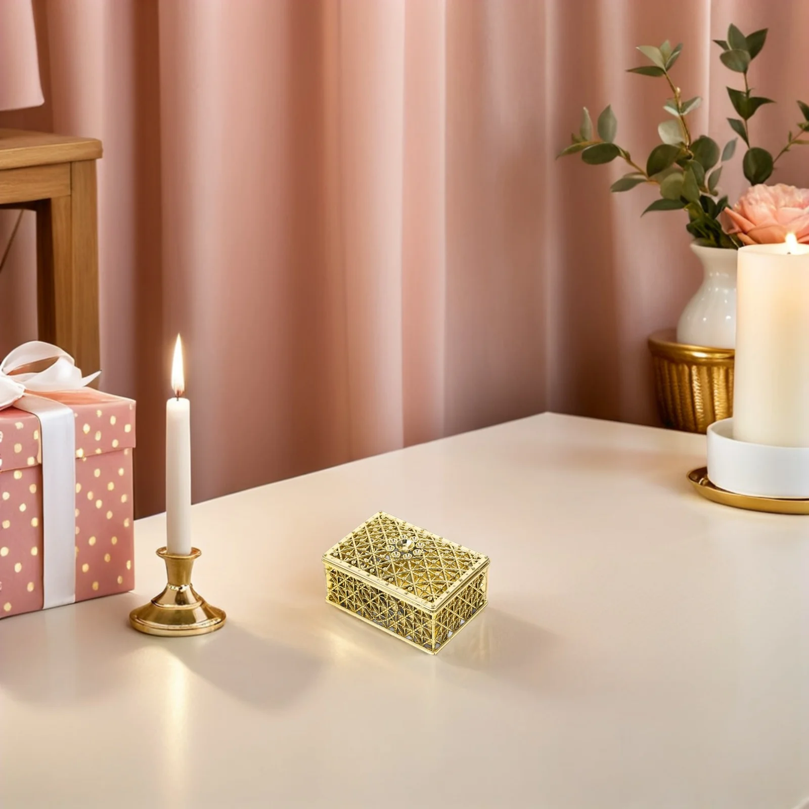 

12Pcs European Creative Candy Box Gold-Plated Hollow Rectangular Jewelry Box Decorative Wedding Bridal Birthday Storage