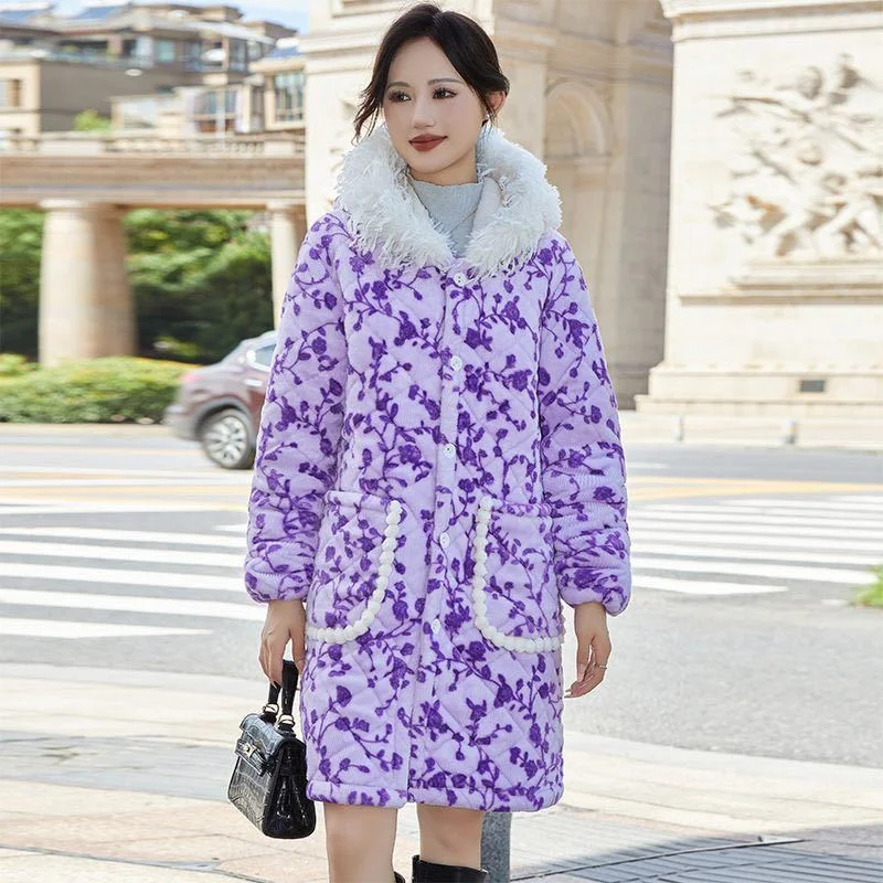 جديد سميكة القطن معطف القطن Homewear النساء متوسطة طول إضافة المخملية مقنعين معطف القطن موضة يندبروف ملابس خارجية دافئة