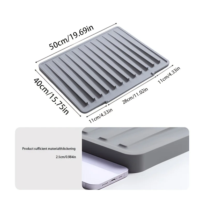 Large Silicone Dish Drying Mat with Drainage Channel, Non-Slip, Foldable Kitchen Counter Pad, Keeps Countertop Dry, Easy to Clea 3