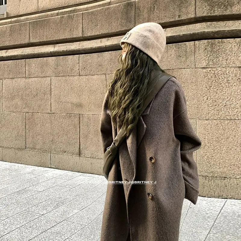 2024 cotton thickened medium and long woolen coat women's autumn and winter small man over the knee fashion woolen coat