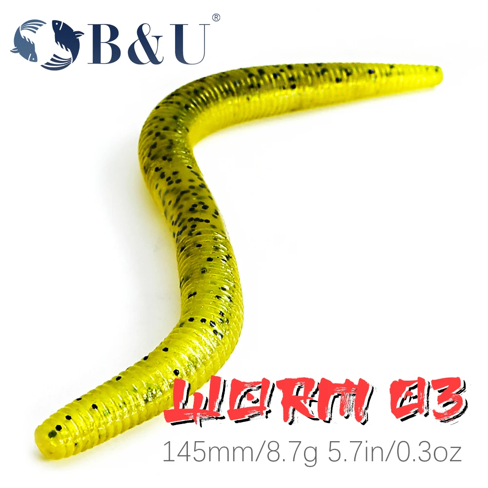 

B&U-Soft Bait Worm Stick Fishing Lures, Fishing Lures, Jigging Plastic Baits, Bass Lures, 8.7G, 6 Pcs