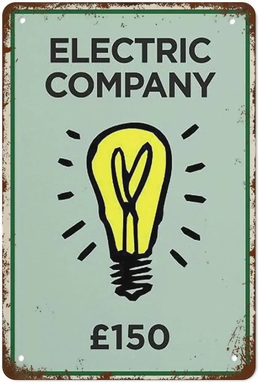 Electric Company Monopoly Inspired Art Print Home Decor Art Print Vintage Tin Sign Metal Sign Retro Wall Decor For Home Caf sign