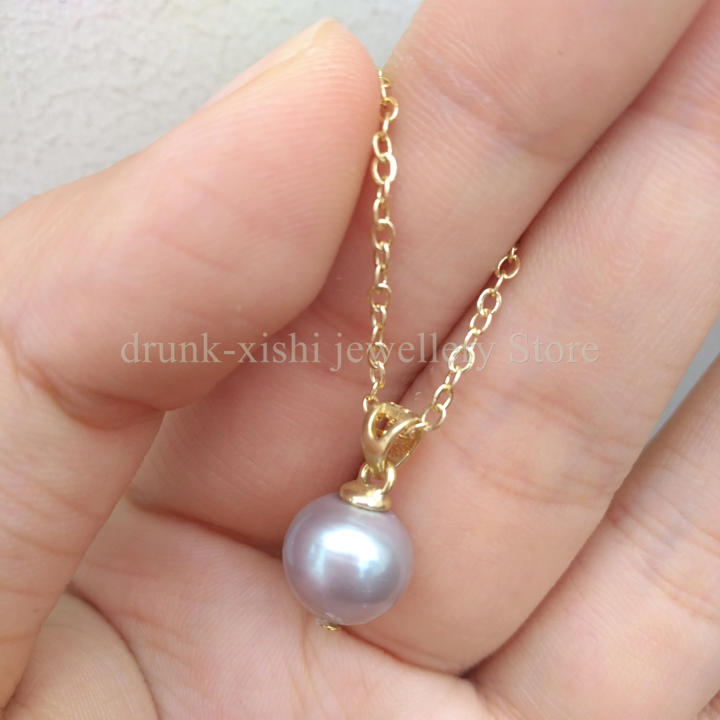 Timeless Real Photos AAA+ 9-10mm South Sea Gray Pearl Pendant Necklace 20 Inch Daily Wear For Girl's Gift Free Shipping