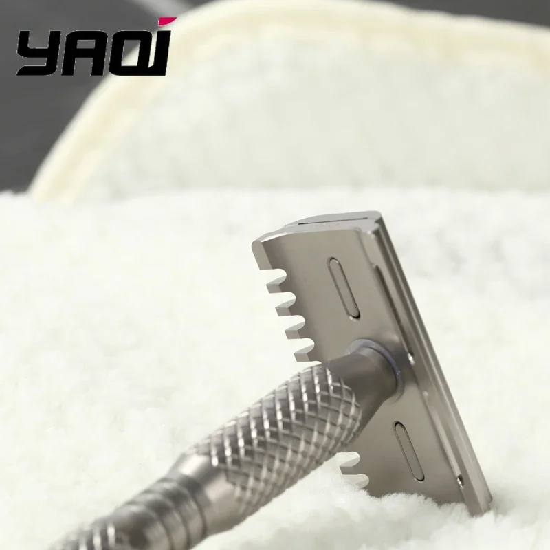 YAQI Ghost 90DC Cross Grain Pattern Titan Leichter Sicherheitsrasierer, Premium Herren Reise Bart Präzisionsrasierer