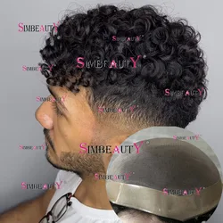 아프로 곱슬 Toupee 남성용 100% 인모, 뛰어난 내구성 모노 및 PU 통기성 블랙 금발 남성 가발, 모세관 보철 시스템, 18mm