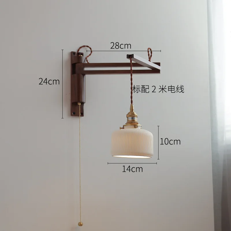 اليابانية الرجعية النحاس تلسكوبي للطي E27 وحدة إضاءة LED جداريّة مصابيح الزجاج عاكس الضوء غرفة نوم السرير خشبية الروك الذراع القراءة الجدار الخفيفة