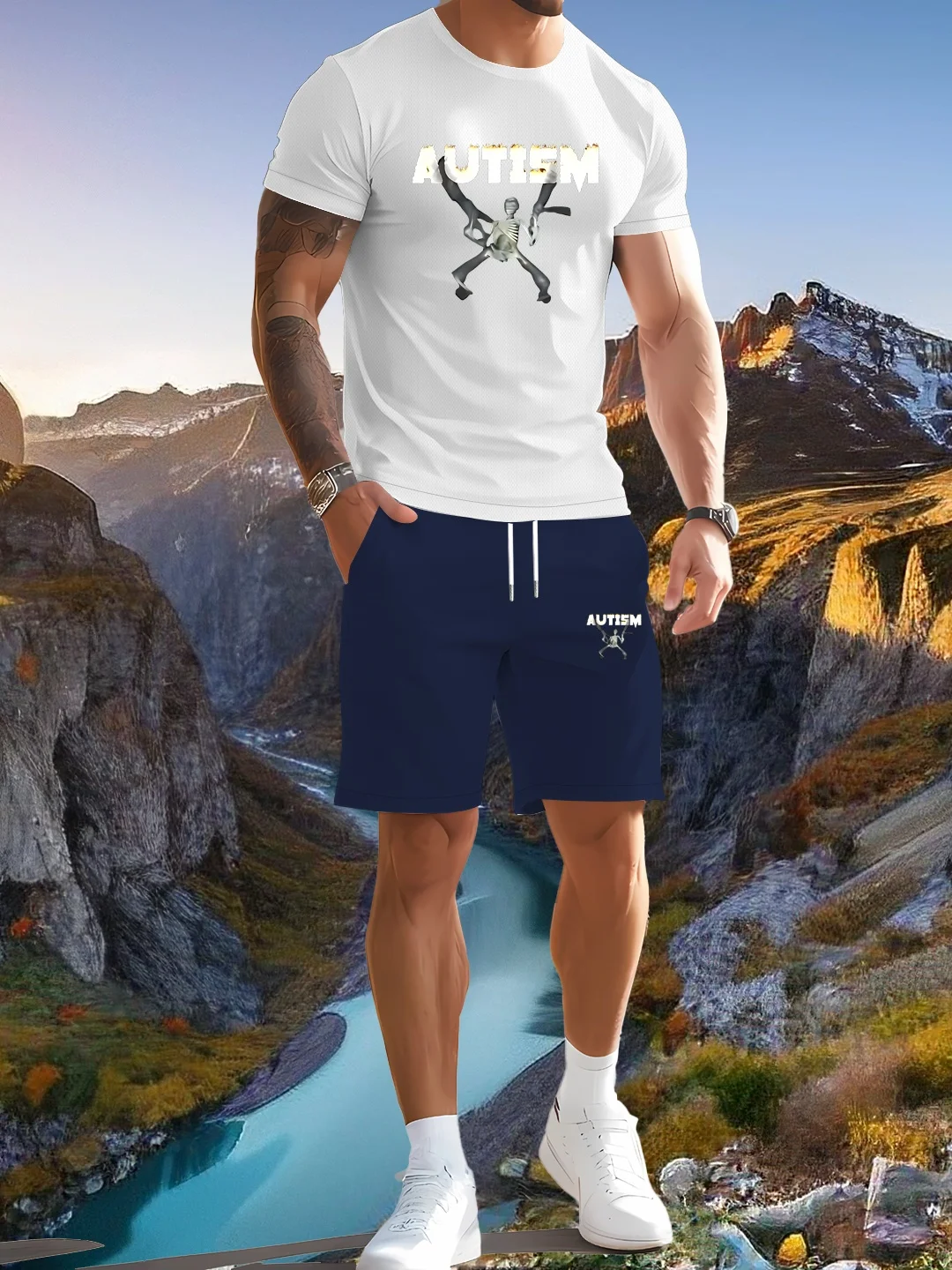 

Men's casual sportswear set - printed T-shirt and shorts combination, breathable summer outdoor clothing