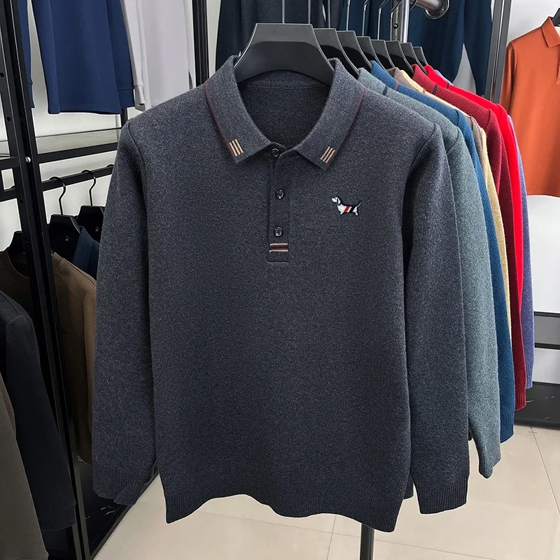 Neues Herbst-Polohemd mit bequemem Schnitt und Print für Herren, Original, hält warm, einfarbiges Langarm-T-Shirt, lässige Herrenbekleidung für den Alltag. – Detail 7