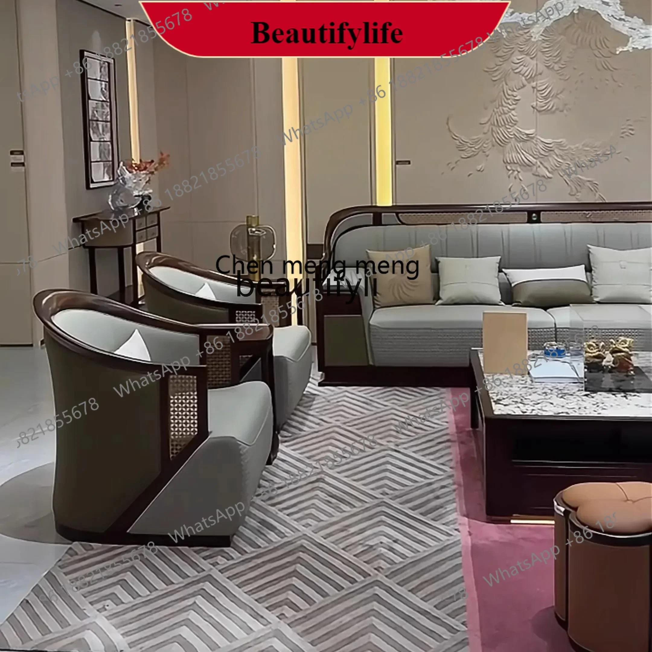 G153 L1 New Chinese ebony sofa combination size apartment Zen villa solid wood living room furniture