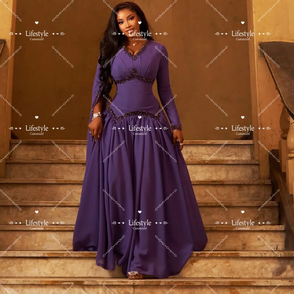 

Роскошные платья для выпускного вечера фиолетового цвета с v-образным вырезом по индивидуальному заказу, вечернее платье с блестками 2025, длиной до пола, вечернее платье