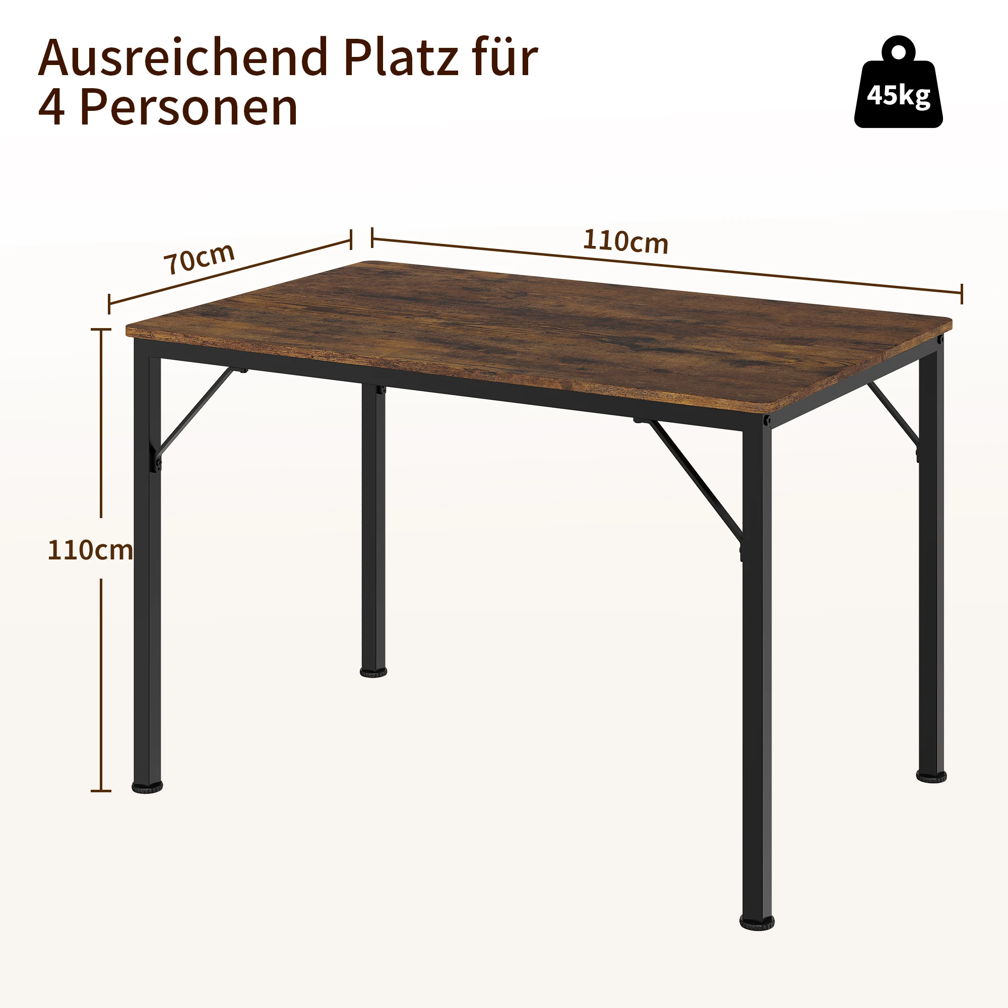 Tavolo da pranzo rettangolare 110 x 70 x 77 cm - Piano effetto legno, struttura in metallo - Stile vintage, stabile - Facile da montare - Per cucina/s