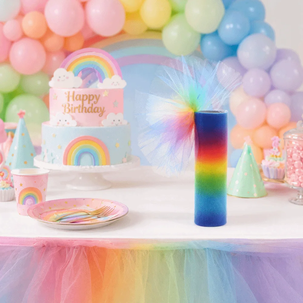 Lightweight Gradient Rainbow Tulle Roll Soft Mesh Roll Color Shift Glitter Tulle Holographic Shimmer Flash Party Decoration