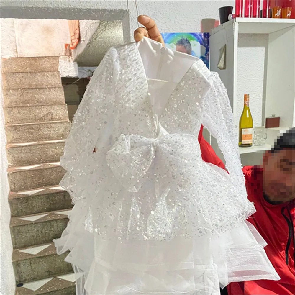 Vestidos de niña de flores con lentejuelas para boda, vestidos de desfile brillantes, vestido de fiesta, vestido de princesa para niños pequeños