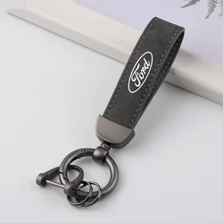 Zamszowy brelok samochodowy do Ford Ranger S-Max Focus Galaxy Mondeo Transit Tourneo Custom Ranger Zinc Alloy Vintage Leather Key Ring