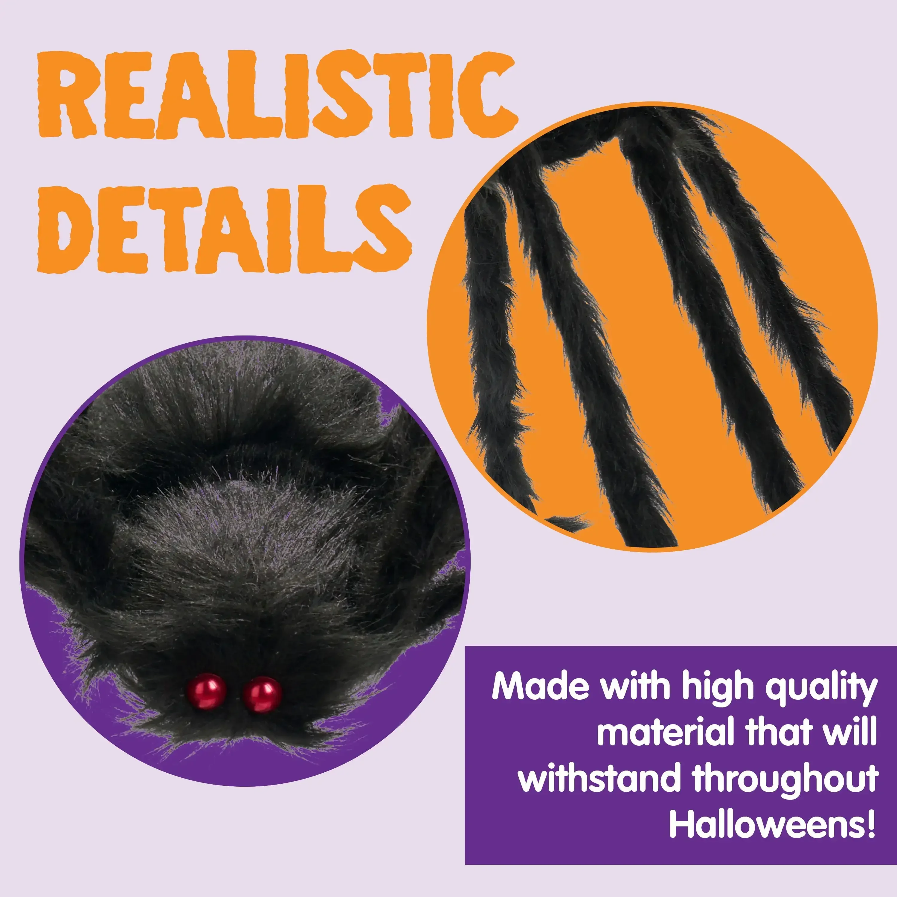 Ragno gigante luminoso di Halloween, decorazioni da 1,5 m, ragno spaventoso, decorazioni per feste all'aperto di Halloween, accessori per il giardino di Halloween.
