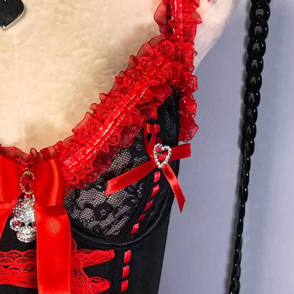 Vestido gótico hecho a mano para niñas electrónicas Punk Rock Harajuku 90s arco Eco Kawaii Y2K camisola TOPS vestido DIY Emo cráneo Grunge