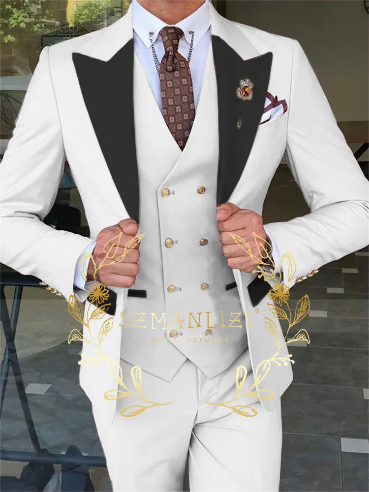 Conjunto de 3 piezas para hombre, esmoquin de un solo pecho, color Beige, con solapa de pico negro, Blazer de boda, 2024