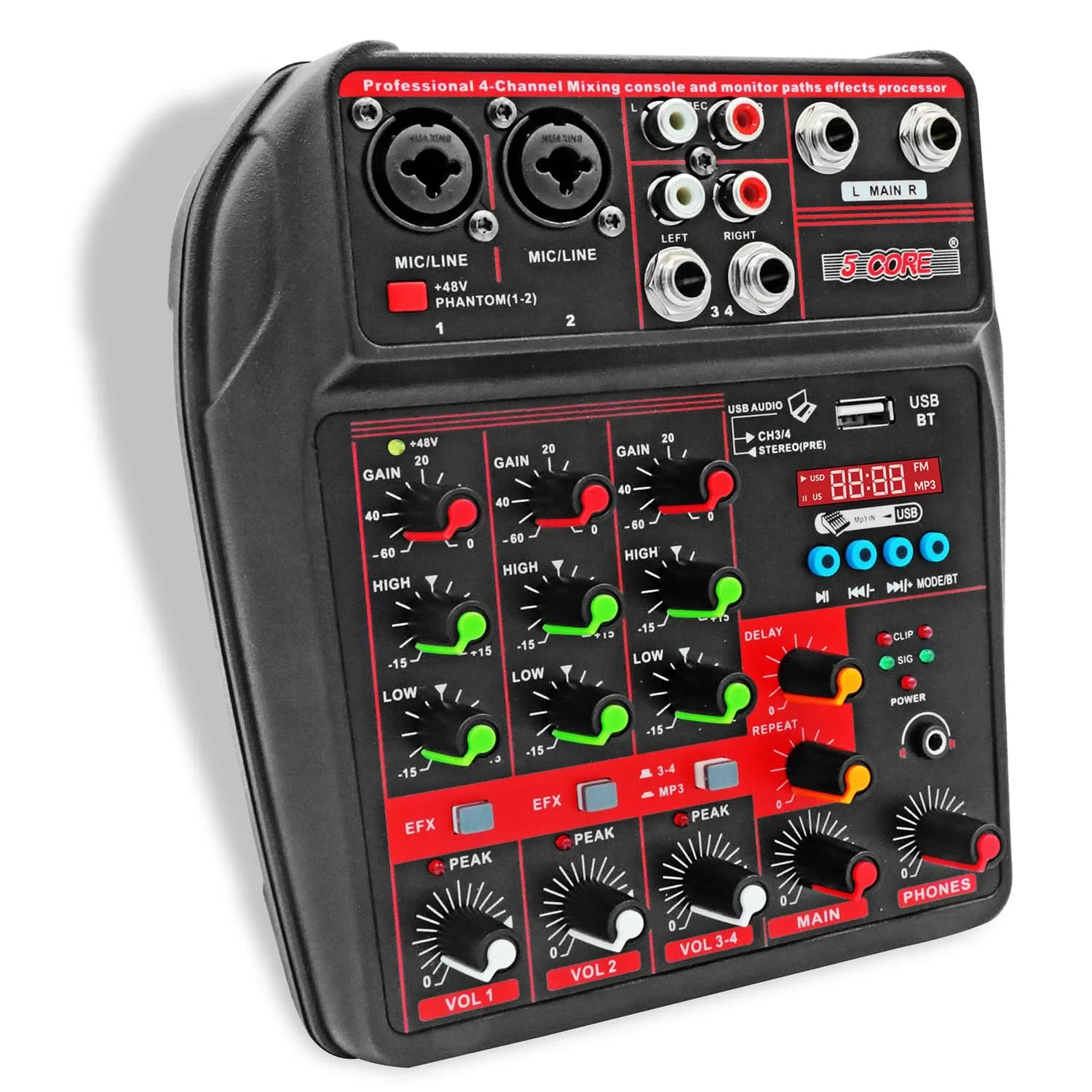 

5 Core Audio Mixer 4 Channel DJ Equipment with Bluetooth USB Sound Board Console MX 4CH