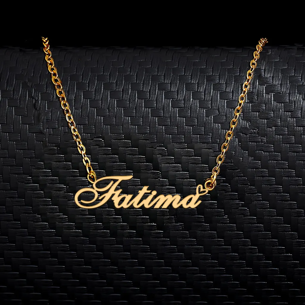 

Fatima with Heart Decoration Letters Name Necklace for Women Stainless Steel Gold Plated Charm Choker Mother's Day Gift