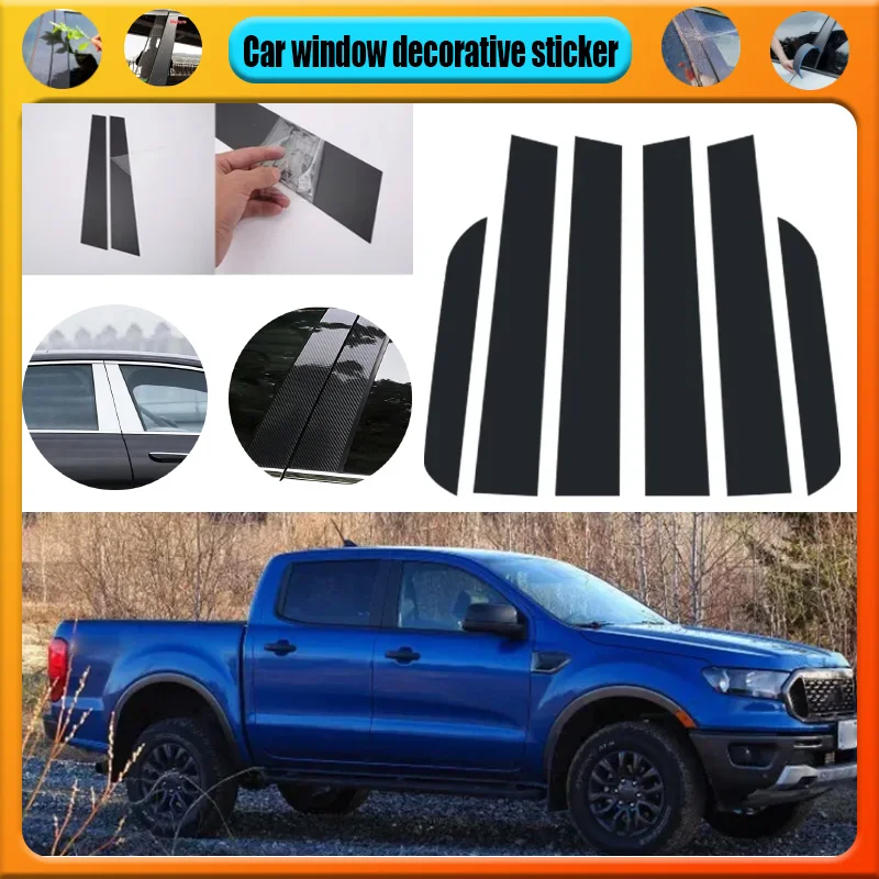 

For Ford Ranger 2015 -2025 Auto Accessories 6Pcs Glossy Black Car Door Window Pillar Posts Molding Cover Trim Kit Stickers Decal