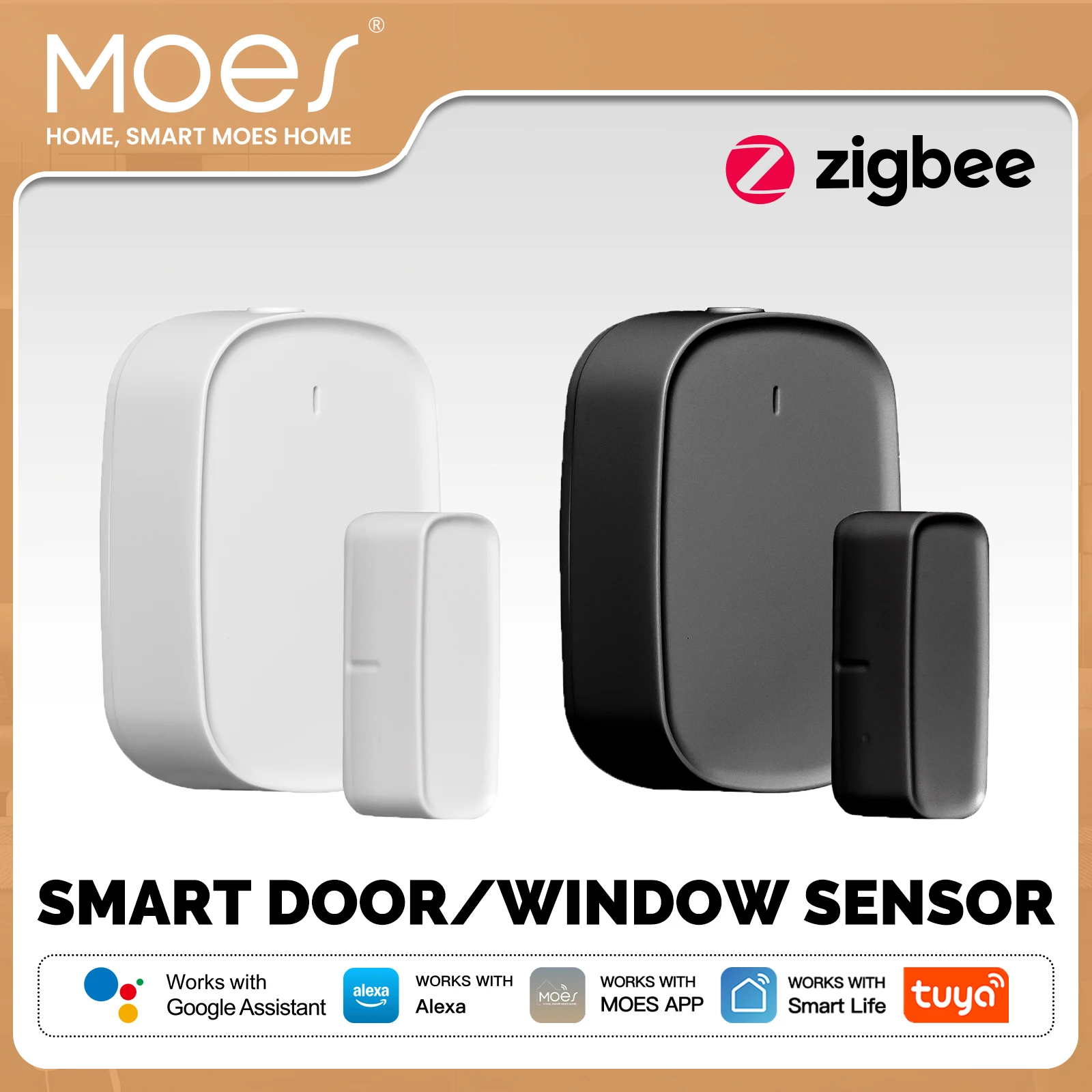 MOES Tuya ZigBee Smart Window Door Gate Sensor Detector Smart Home Security Alarm System Smart Life Tuya App Remote Control