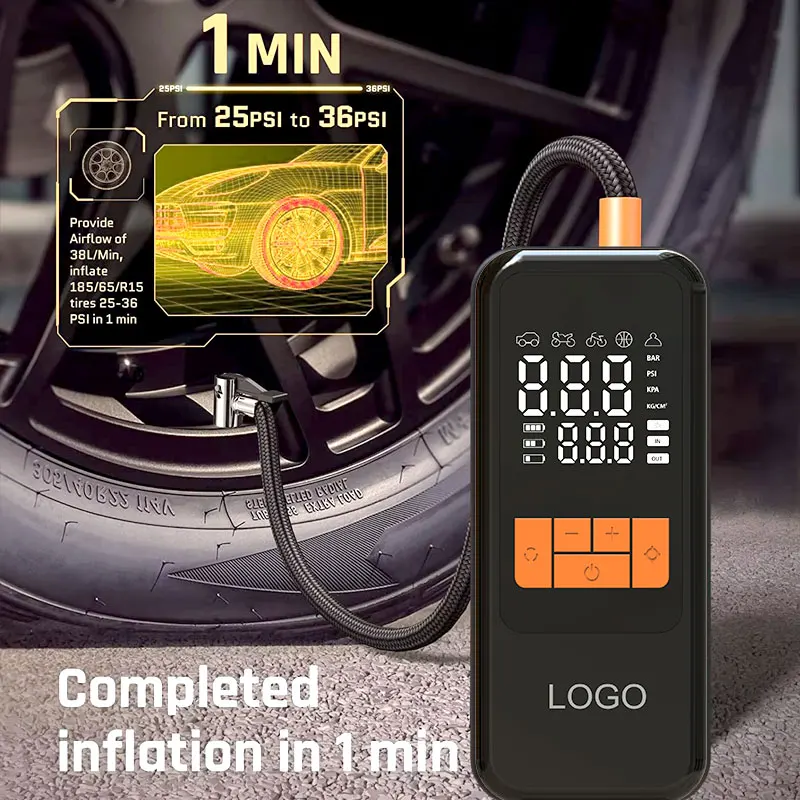 

Cordless Electric Portable Tire Inflator Air Compressor | Digital Display Emergency Tire Pump for Car Tires, Motorcycle, Bicycle
